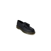 Dr. Martens womens black leather tassel loafer with yellow stitching and rubber sole