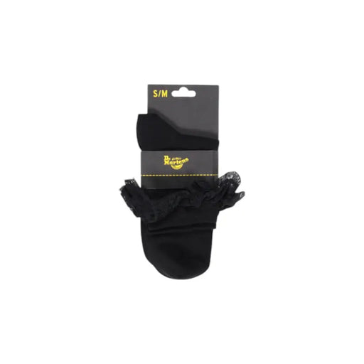 Black lace-trimmed ankle socks made of cotton blend displayed in a dr martens women black plain underwear set