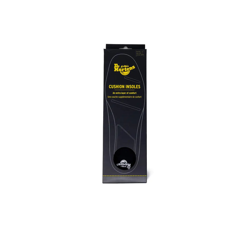 Black dr martens women polyester shoes showing the back side with key durable features in black color