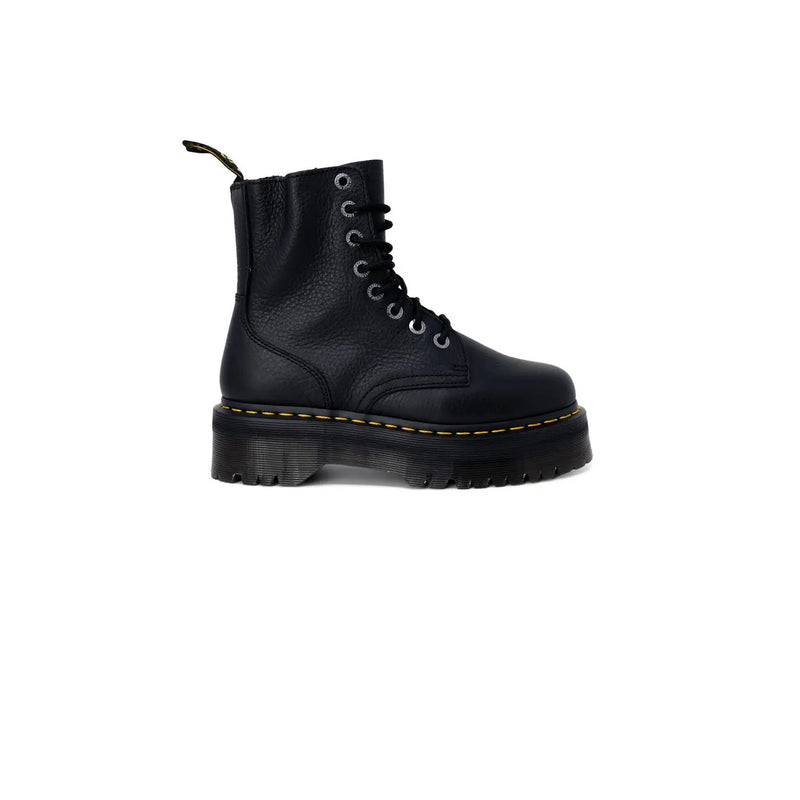 Black leather Dr Martens women boots with black laces size 4 shown from the back side