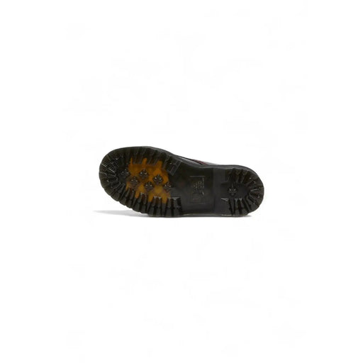 Bottes Dr. Martens noires pour femmes, en cuir bordeaux, à plateforme, montrant l'arrière de la chaussure