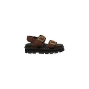 Dr Martens women brown leather sandals with two adjustable straps gold-tone buckles and thick black rubber sole
