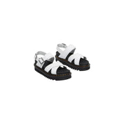 Dr Martens women white leather Voss II sandals with black rubber soles and silver buckle details