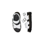 Dr martens women white leather Voss II sandals with black rubber soles and yellow stitching in classic design