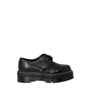 Dr Martens women’s black leather platform lace up shoes with yellow stitching and chunky sole