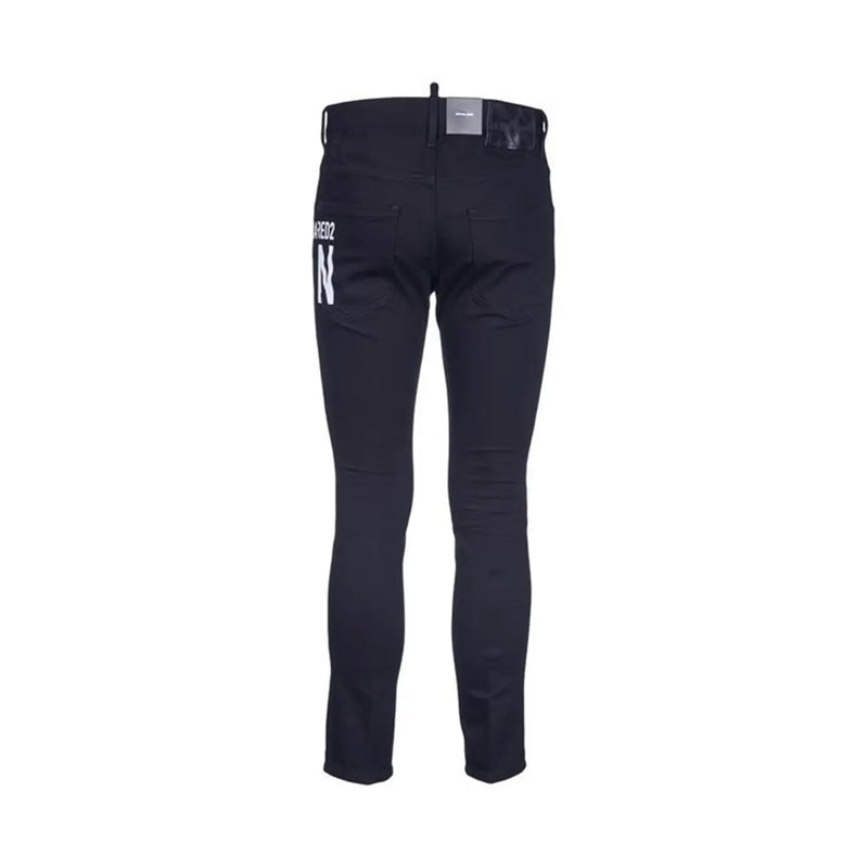 Jean Dsquared2 noir pour homme, coupe slim, avec inscription blanche sur la poche arrière (vue arrière).