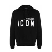 Dsquared men black cotton hooded fall winter sweatshirt with bold white icon lettering across the chest