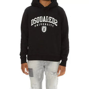 Sweat à capuche noir en coton Dsquared2 avec logo Dsquared2 University Arch blanc et emblème en forme de bouclier imprimés.