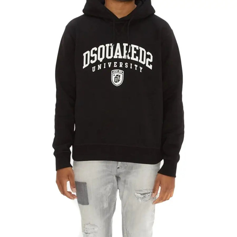Sweat à capuche noir en coton Dsquared2 avec logo Dsquared2 University Arch blanc et emblème en forme de bouclier imprimés.