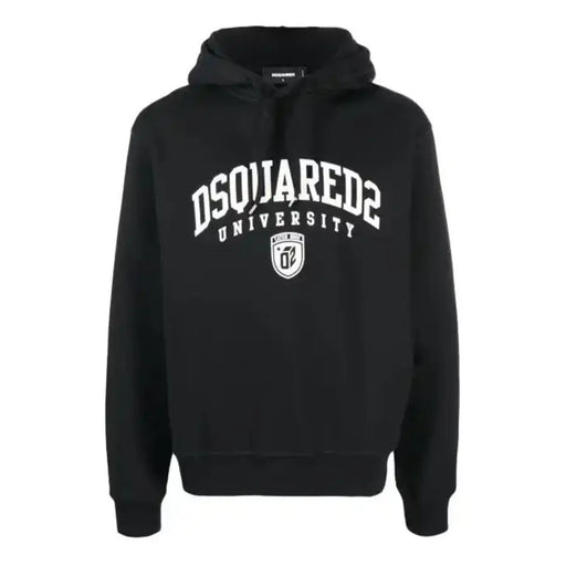 Dsquared Sweat-shirt à capuche noir en coton pour homme, orné d'un lettrage universitaire blanc en arc de cercle et d'un logo en forme de blason.