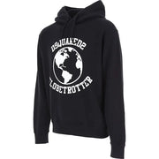 Dsquared Sweat à capuche noir en coton pour homme avec imprimé globe terrestre blanc et inscription « dsquared2 globetrotter » sur le devant