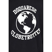 Dsquared Sweat-shirt à capuche noir en coton pour homme, orné d'un imprimé globe terrestre blanc et de l'inscription « globe-trotteur » sur le devant.
