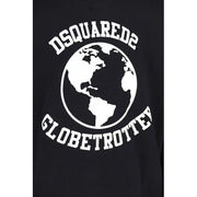 Dsquared men black cotton hooded sweatshirt with bold white globe print and globetrotter lettering on front