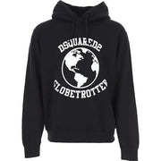 Dsquared Sweat-shirt à capuche noir en coton pour homme, orné d'un imprimé globe terrestre blanc et de l'inscription « Globetrotter » au dos.
