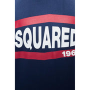 Dsquared Sweat-shirt à capuche pour homme en coton imprimé bleu marine avec lettrage carré blanc audacieux et rayures rouges, mentionnant 1960