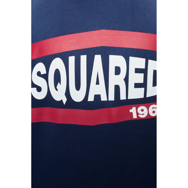 Dsquared Sweat-shirt à capuche pour homme en coton imprimé bleu marine avec lettrage carré blanc audacieux et rayures rouges, mentionnant 1960