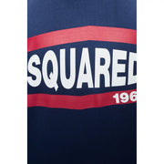 Dsquared men blue print cotton hooded sweatshirt navy blue with bold white squared lettering and red stripes featuring 1960