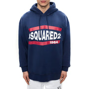 Sweat à capuche bleu marine Dsquared2 en coton avec logo rouge et blanc audacieux sur la poitrine pour hommes