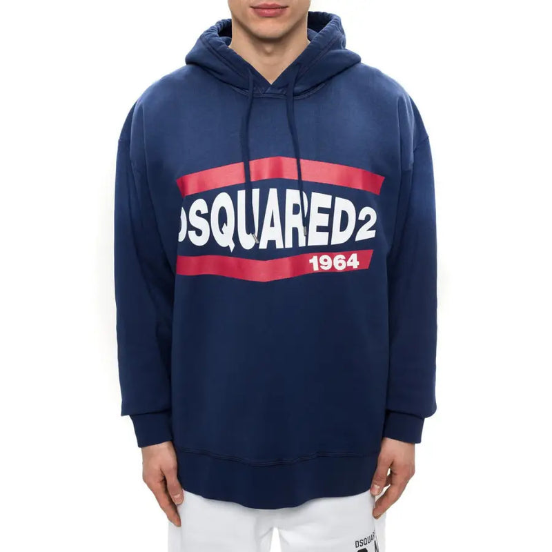 Sweat à capuche bleu marine Dsquared2 en coton avec logo rouge et blanc audacieux sur la poitrine pour hommes