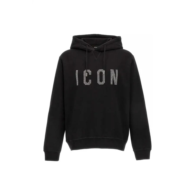 Dsquared Sweat à capuche noir en coton pour homme avec sequins blancs icon imprimé lettrage et col rond