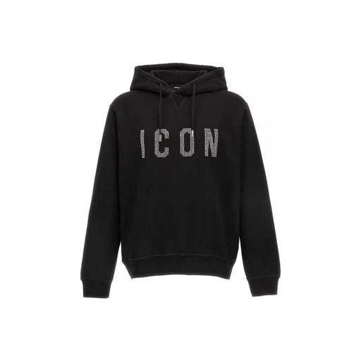 Dsquared Sweat à capuche noir en coton pour homme avec sequins blancs icon imprimé lettrage et col rond