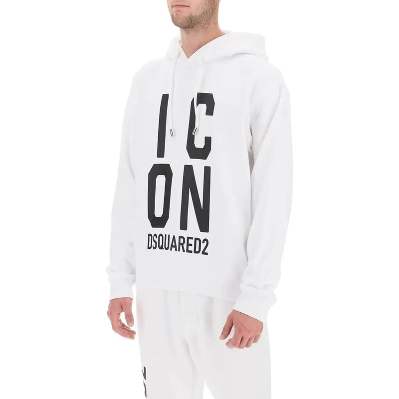 Sweat à capuche blanc en coton Dsquared2 avec un motif noir audacieux icon lettrage et logo de la marque sur le devant