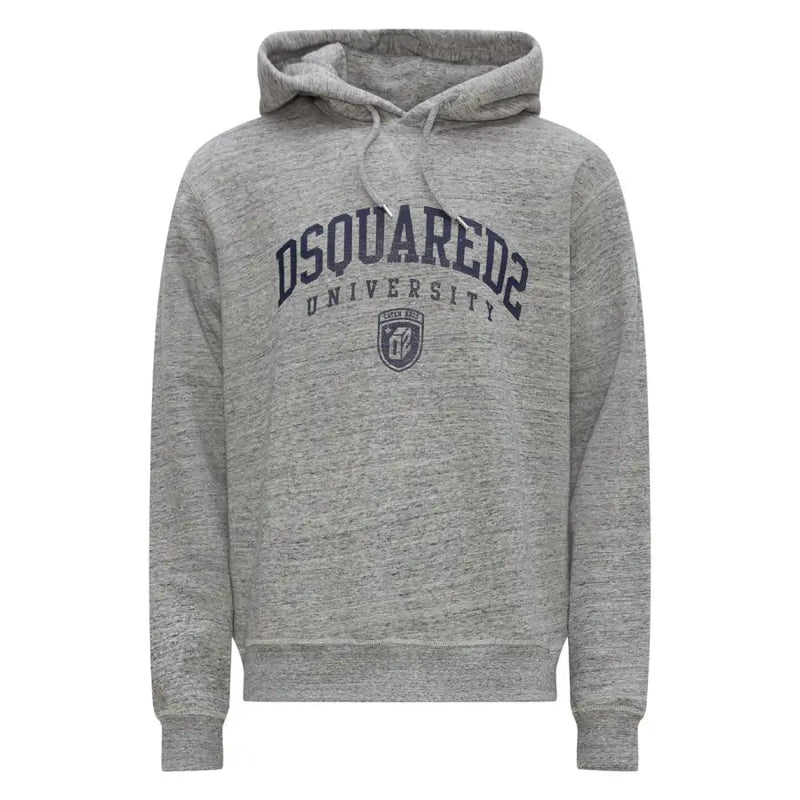 Sweat à capuche Dsquared2 en coton gris chiné avec logo et écusson Dsquared2 University bleu marine sur le devant