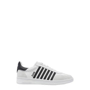 Baskets slip sport en cuir blanc dsquared2 pour homme, avec bandes noires et languette noire au talon, vues de l'arrière