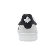 daim blanc Dsquared Baskets en cuir pour homme avec languette arrière noire et logo feuille d'érable blanche, vues de l'arrière