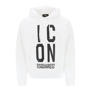 Dsquared Sweat à capuche blanc en coton pour homme avec des empiècements noirs audacieux icon lettrage et nom de la marque imprimés sur le devant