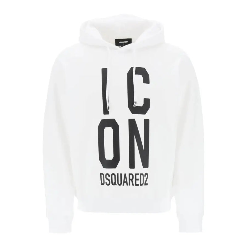 Dsquared Sweat à capuche blanc en coton pour homme avec des empiècements noirs audacieux icon lettrage et nom de la marque imprimés sur le devant
