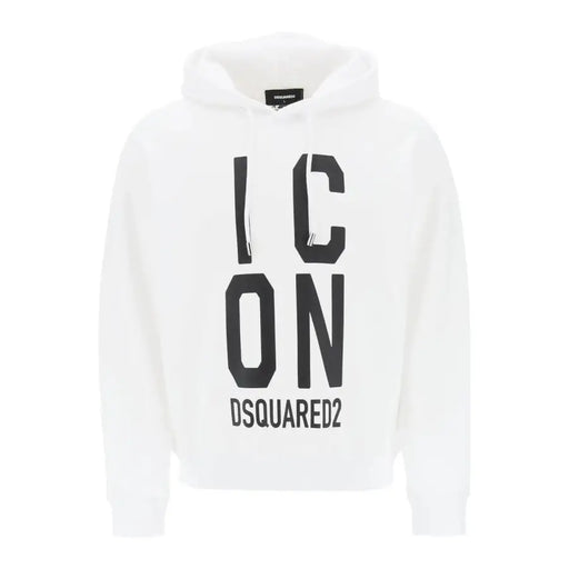 Dsquared Sweat à capuche blanc en coton pour homme avec des empiècements noirs audacieux icon lettrage et nom de la marque imprimés sur le devant