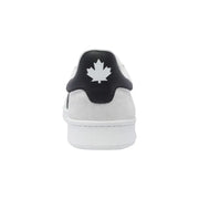 Dsquared Baskets sportives blanches pour hommes, en cuir, à enfiler, avec languette arrière en daim blanc et noire ornée du logo feuille d'érable