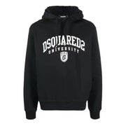 Dsquared Sweat-shirt à capuche noir en coton pour homme, orné du logo dsquared2 blanc en forme d'arche et d'un écusson sur le devant.