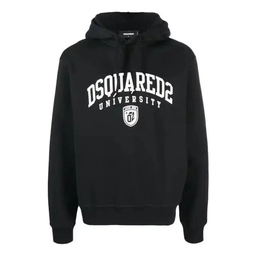 Dsquared Sweat-shirt à capuche noir en coton pour homme, orné du logo dsquared2 blanc en forme d'arche et d'un écusson sur le devant.