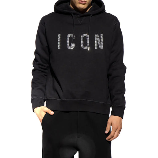 Dsquared Sweat à capuche noir en coton pour homme, orné d'un motif iconique en strass scintillants sur la poitrine.