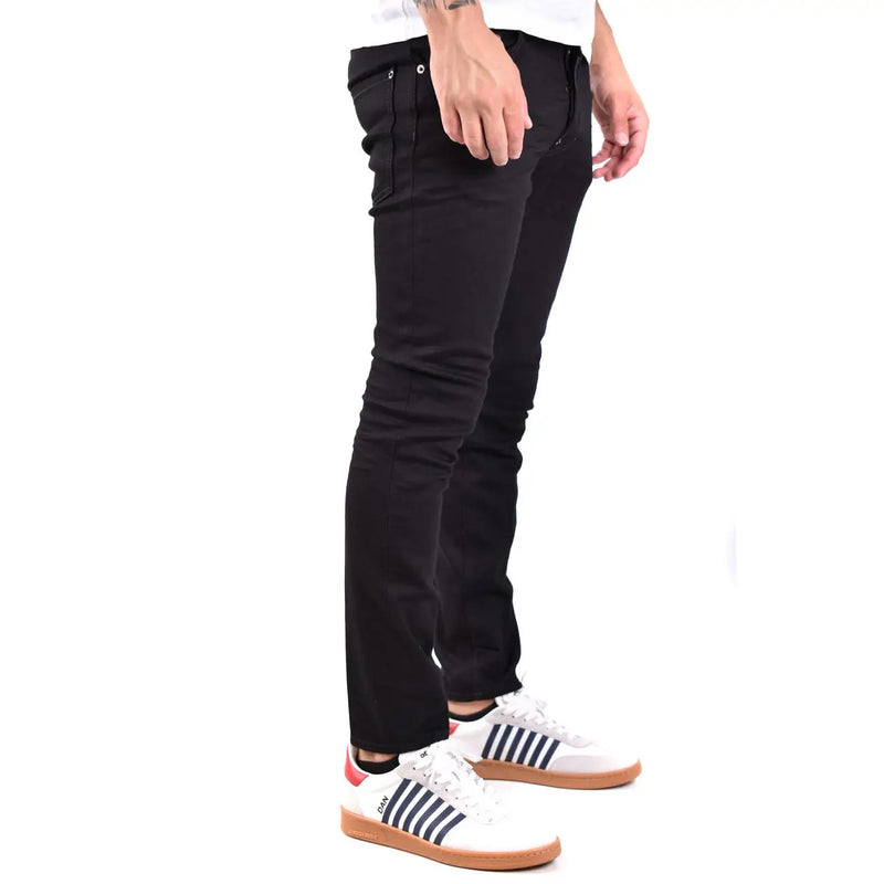 Jean Dsquared2 pour homme, noir, coupe slim, style moderne, surpiqûres discrètes, vue de face
