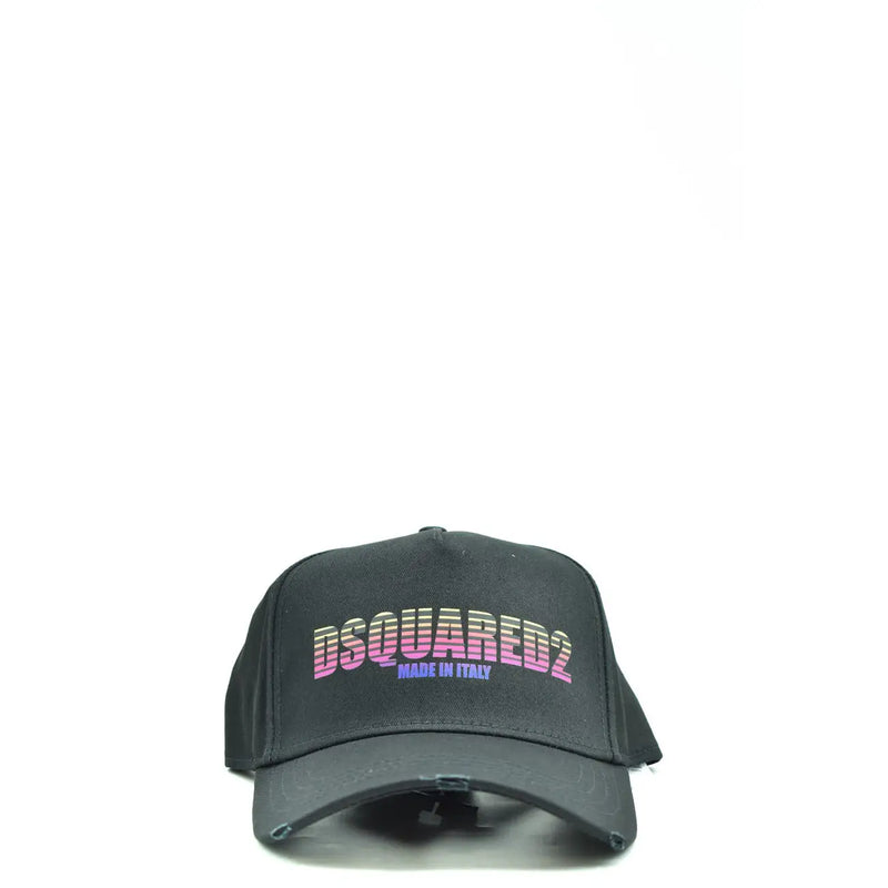 Casquette de baseball Dsquared2 pour homme, en coton noir vieilli, avec logo dégradé rose et violet sur le devant