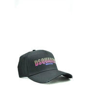 Casquette de baseball Dsquared2 pour homme en coton noir, avec un effet vieilli et un logo dégradé rose et violet imprimé sur le devant.