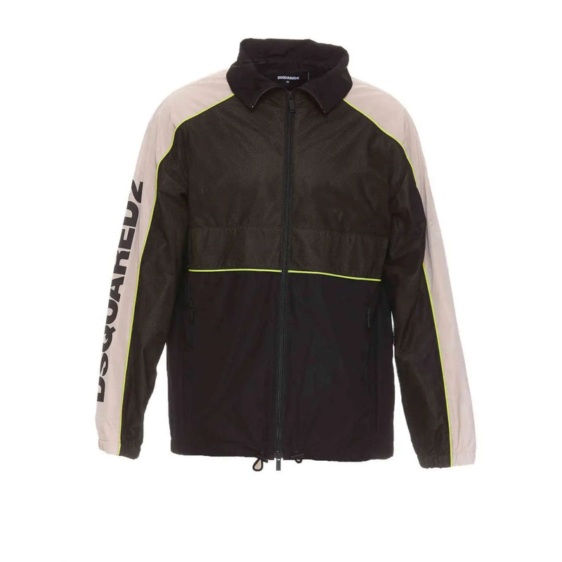 Dsquared2 men black and beige turtleneck zip blazer with neon yellow trim for spring summer wear