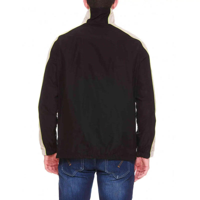 Dsquared2 men black turtleneck zip blazer spring summer with black and beige athletic jacket featuring contrasting side panels