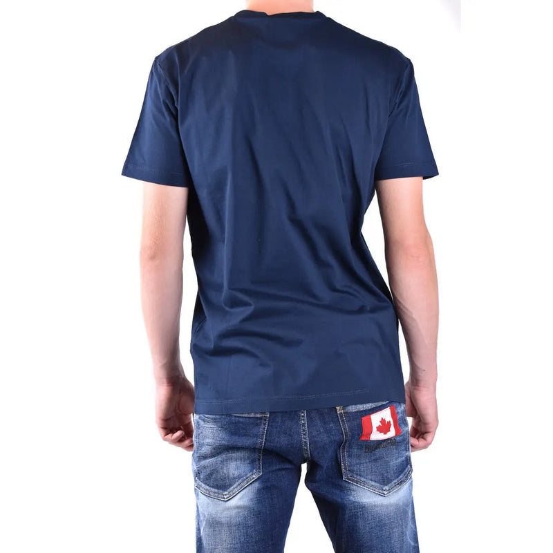 T-shirt homme dsquared2 en coton bleu marine, manches courtes et écusson drapeau canadien sur la poche arrière