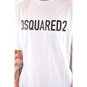 T-shirt blanc Dsquared2 pour homme en coton, avec inscription noire audacieuse sur la poitrine et col rond.