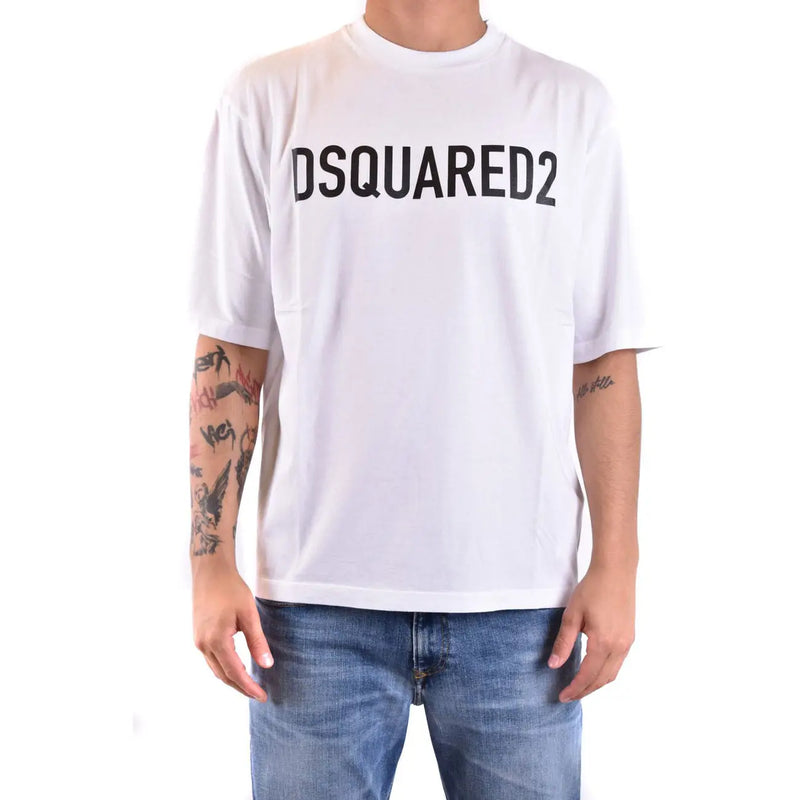 T-shirt blanc dsquared2 pour homme, en coton, col rond et inscription noire en gras sur la poitrine