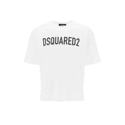 T-shirt blanc dsquared2 pour homme, en coton, col rond et inscription noire en arc de cercle sur la poitrine