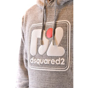 Sweat à capuche en coton chiné gris avec un logo dsquared2 blanc et corail audacieux sur le devant pour hommes