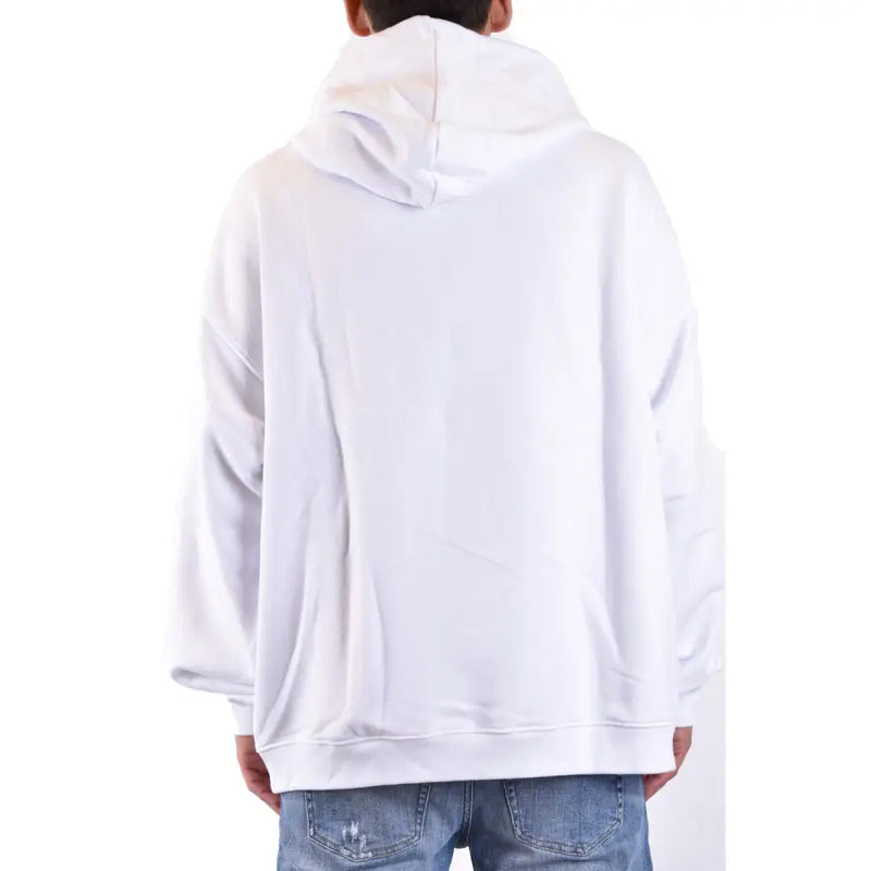Sweat-shirt à capuche Dsquared2 pour homme, en coton blanc imprimé, coupe oversize et poignets côtelés.