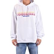 Sweat à capuche en coton blanc pour homme de la marque Dsquared2, orné d'un logo arc-en-ciel dégradé et d'un imprimé « Made with love ».