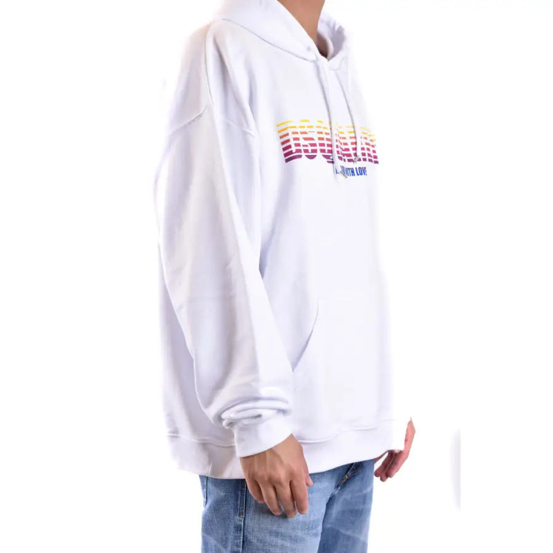 Sweat-shirt à capuche Dsquared2 pour homme, blanc, en coton, avec imprimé graphique dégradé coloré sur la poitrine