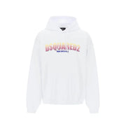 Sweat-shirt à capuche Dsquared2 pour homme, blanc, en coton, imprimé avec un logo dégradé arc-en-ciel et l'inscription « Made with love ».